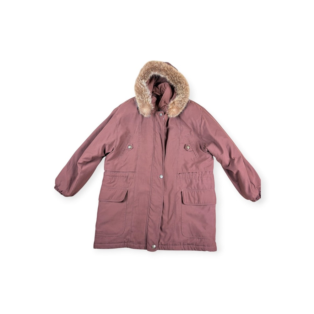 Larry Levine Microfibre Parka Mauve Brown Raccoon Fur Hood Thermolite Medium